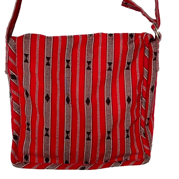 Sagada Weaving Bag Handwoven Crossbody Front Flap Red Black White Cotton Pocket - Picture 6 of 6